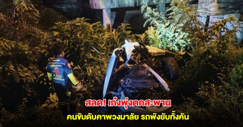 สลด! เก๋งซีวิคพุ่งตกสะพาน สูง 3 เมตร คนขับดับคาพวงมาลัย รถพังยับทั้งคัน