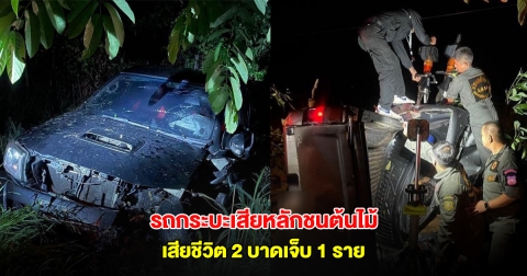 สลด รถกระบะเสียหลักชนต้นไม้ เสียชีวิต 2 บาดเจ็บ 1 ราย