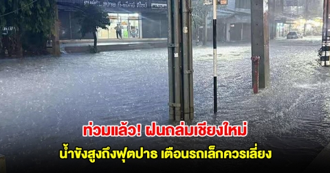 ท่วมแล้ว! ฝนถล่มเชียงใหม่ น้ำขังสูงถึงฟุตปาธ เตือนรถเล็กควรเลี่ยง