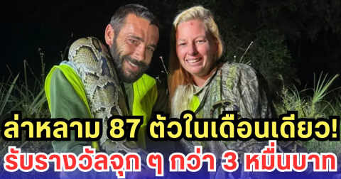จับงู 87 ตัวในเดือนเดียว! หนุ่มฟลอริดาคว้าเงินรางวัลล่าหลาม 3 หมื่น