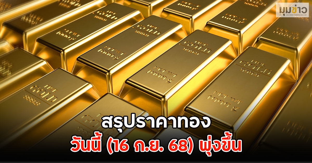 ปิดตลาด ราคาทองวันนี้ (16 ก.ย. 68) พุ่งขึ้น