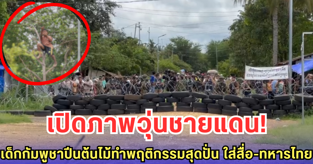 เปิดภาพวุ่นชายแดน! เด็กกัมพูชาปีนต้นไม้ทำพฤติกรรมสุดปั่น ใส่สื่อ-ทหารไทย