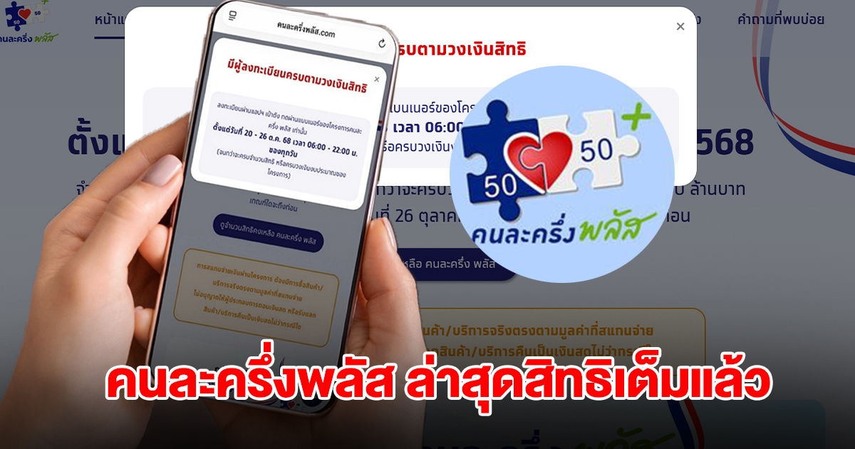 ด่วน! คนละครึ่งพลัส ล่าสุดสิทธิเต็มแล้ว