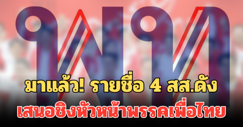 มาแล้ว! รายชื่อ 4 สส.ดัง เสนอชิงหัวหน้าพรรคเพื่อไทย