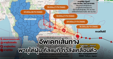 อัพเดทเส้นทางพายุไต้ฝุ่น คัลแมกี กำลังเคลื่อนตัว ไทยรับมือฝนตกหนัก
