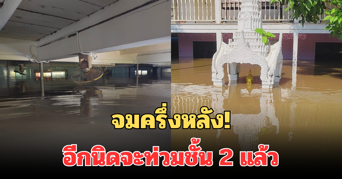 จมครึ่งหลัง! เปิดภาพน้ำสูงแตะเพดานชั้น 1 เหลืออีกนิดจะท่วมชั้น 2 แล้ว