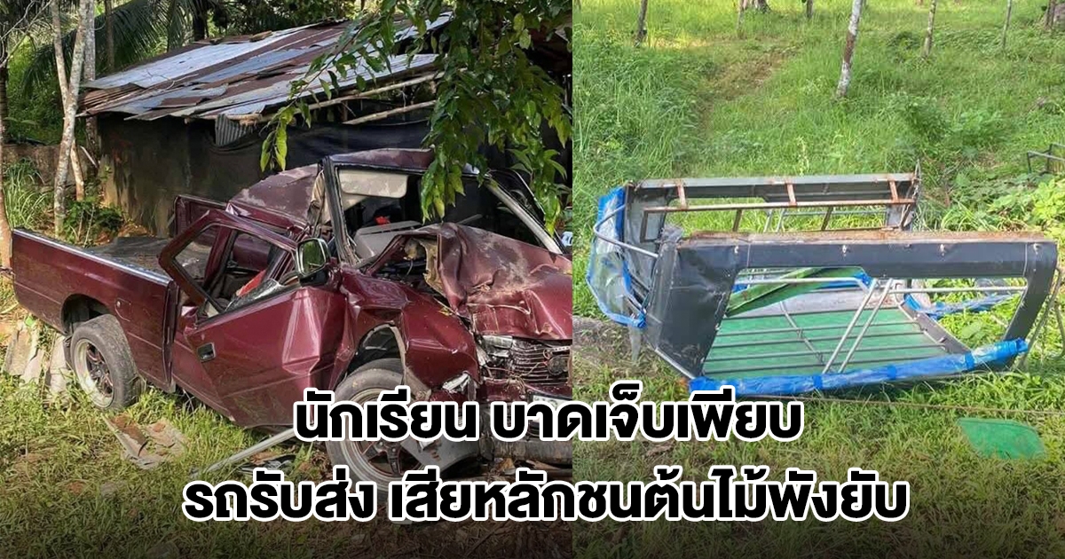 รถรับส่งนักเรียน เสียหลักชนต้นไม้พังยับ บาดเจ็บเพียบ