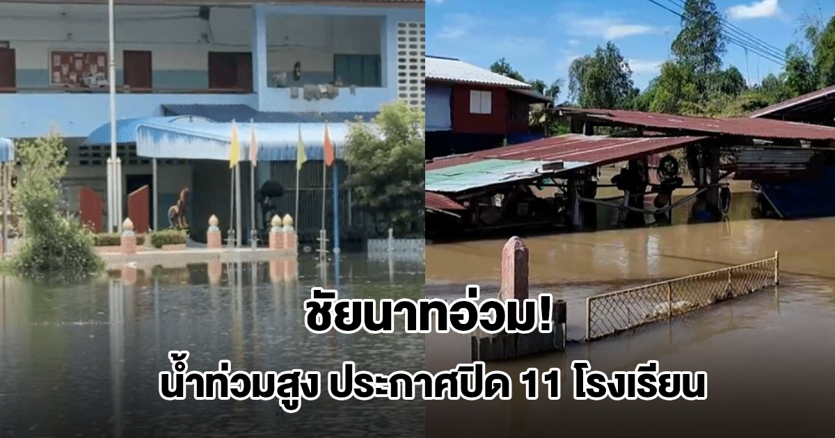 ชัยนาทอ่วม! น้ำท่วมสูง ประกาศปิด 11 โรงเรียนไม่มีกำหนด ปรับรูปแบบการเรียนเป็นออนไลน์