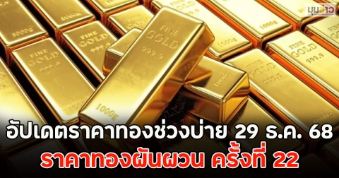 อัปเดตราคาทองช่วงบ่าย 29 ธ.ค. 68 ราคาทองผันผวน ครั้งที่ 22