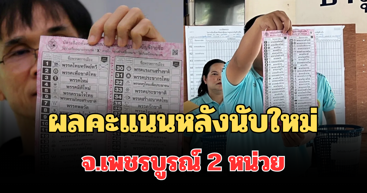 ประกาศแล้ว! ผลคะแนนหลังนับใหม่ จ.เพชรบูรณ์ 2 หน่วยเลือกตั้ง เปิดพรรคชนะ