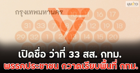 เปิดชื่อ ว่าที่ 33 สส. กทม. พรรคประชาชน กวาดเรียบพื้นที่ กทม.