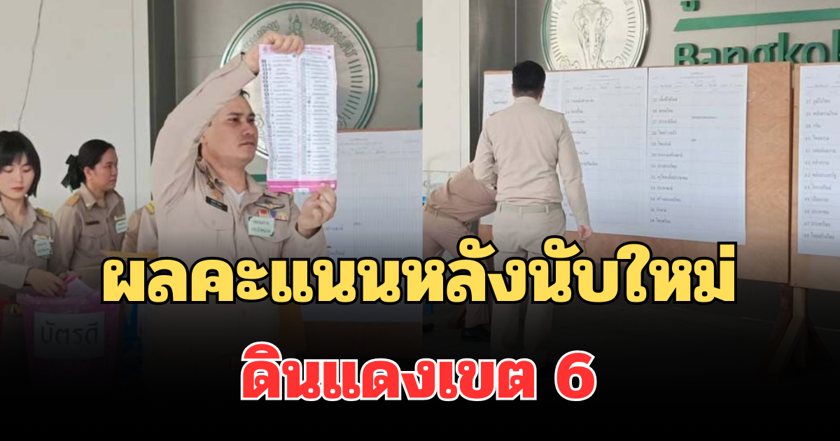 ประกาศแล้ว! ผลคะแนนหลังนับใหม่  ดินแดงเขต 6 เปิดพรรคชนะขาดลอย