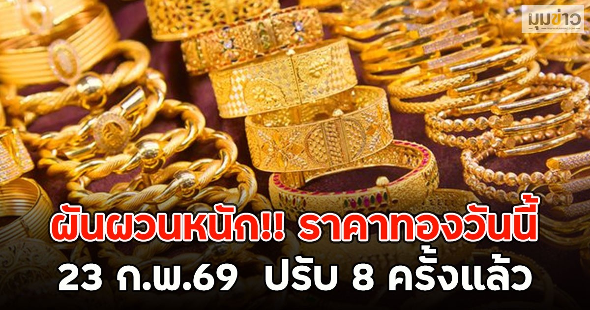 ผันผวนหนัก!! ราคาทองวันนี้ 23 ก.พ.69  ปรับ 8 ครั้งแล้ว