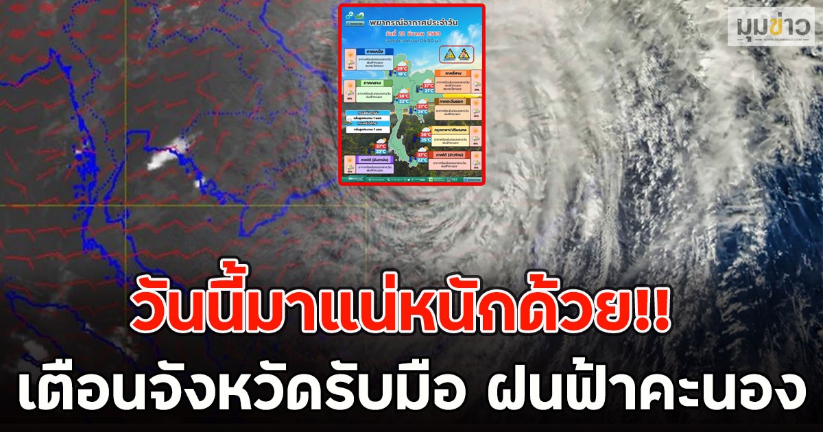 วันนี้มาแน่หนักด้วย!! เตือนจังหวัดรับมือ ฝนฟ้าคะนอง