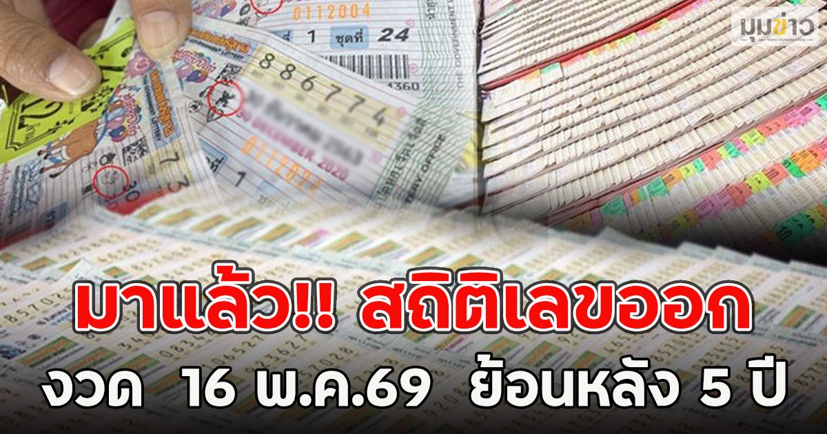 มาแล้ว!! สถิติเลขออก งวด  16 พ.ค.69  ย้อนหลัง 5 ปี
