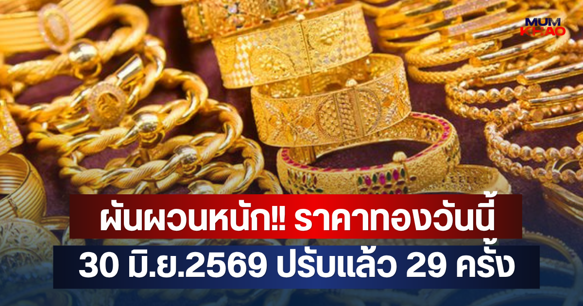 ผันผวนหนัก!! ราคาทองวันนี้  30 มิ.ย.2569 ปรับแล้ว 29 ครั้ง