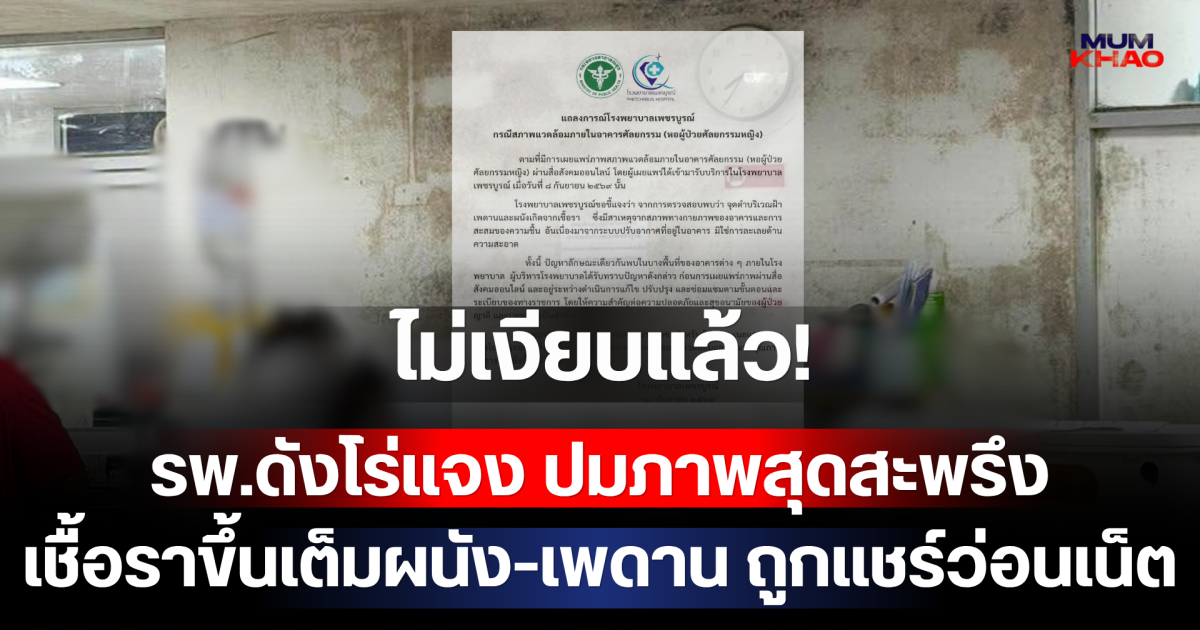 ไม่เงียบแล้ว! รพ.ดังโร่แจง ปมภาพสุดสะพรึงเชื้อราขึ้นเต็มผนัง-เพดาน ถูกแชร์ว่อนเน็ต