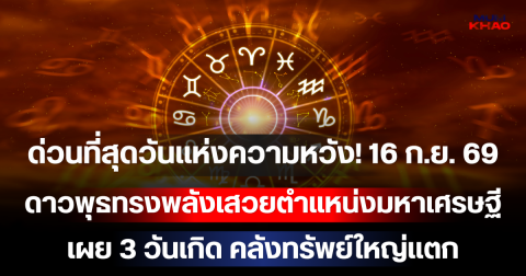 ด่วนที่สุดวันแห่งความหวัง! 16 ก.ย. 69 ดาวพุธทรงพลังเสวยตำแหน่งมหาเศรษฐี เผย 3 วันเกิด คลังทรัพย์ใหญ่แตก-ลาภลอยพุ่งชน เงินก้อนโตทะลักเข้าบัญชีฉับพลัน!