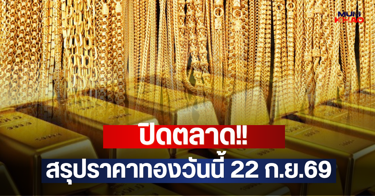 ปิดตลาด!! สรุปราคาทองวันนี้ 22 ก.ย.69