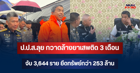 ป.ป.ส.ลุยหนัก! กวาดล้างยาเสพติด 3 เดือน จับ 3,644 ราย ยึดทรัพย์กว่า 253 ล้าน
