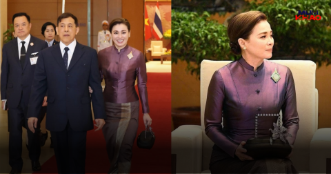 สง่างาม!! พระราชินี ฉลองพระองค์ชุดไทยสีเปลือกมังคุด