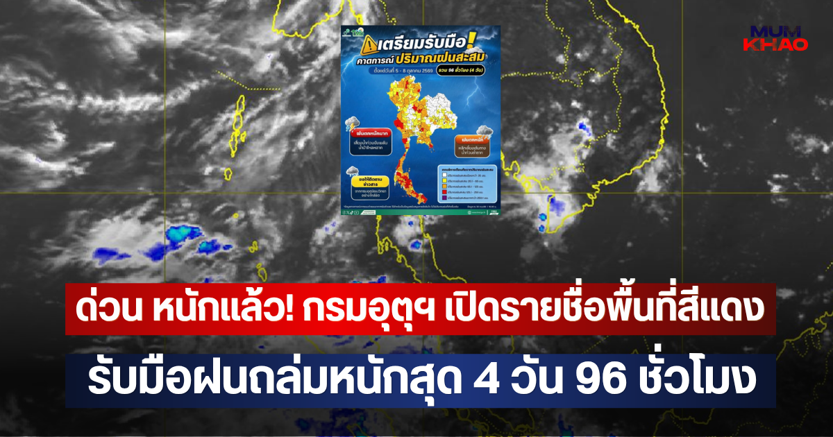 ด่วน หนักแล้ว! กรมอุตุฯ เปิดรายชื่อพื้นที่สีแดง รับมือฝนถล่มหนักสุด 4 วัน 96 ชั่วโมง