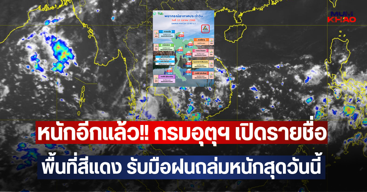 หนักอีกแล้ว!! กรมอุตุฯ เปิดรายชื่อพื้นที่สีแดง รับมือฝนถล่มหนักสุดวันนี้